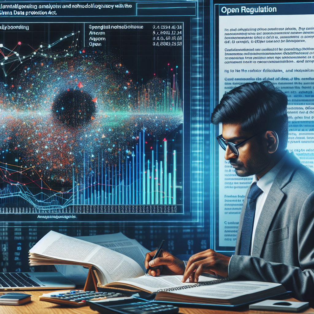 Financial wellbeing facilitator analyzing anonymized spending data visualized as colorful constellations while discussing regulatory alignment with Ghana Data Protection Act requirements